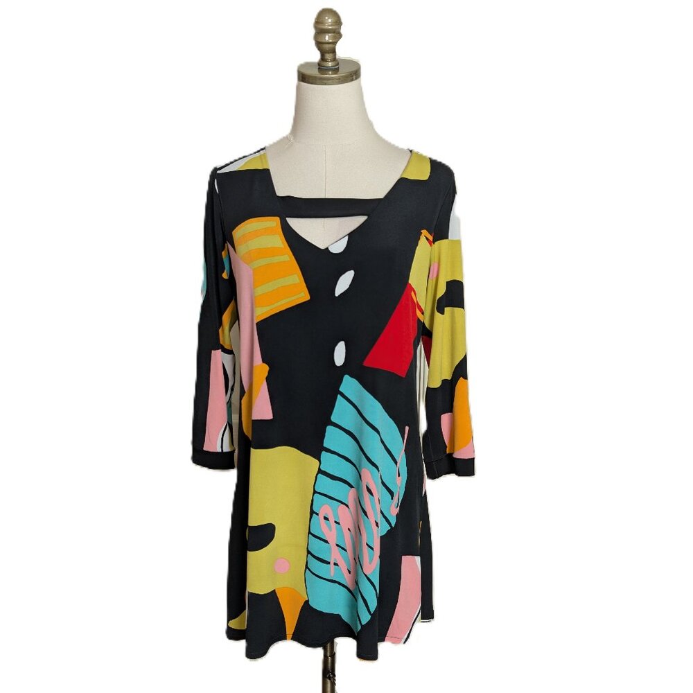 Eva Varro Abstract Print Tunic Top Size L Multicolor Art to Wear Lagenlook